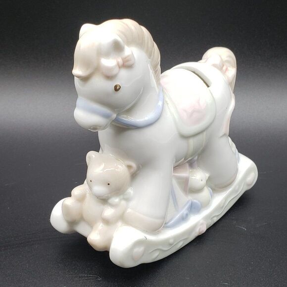 Lullaby Lane 1991 Summit Collection Porcelain Pastel Rocking Horse Piggy Bank - Picture 1 of 14